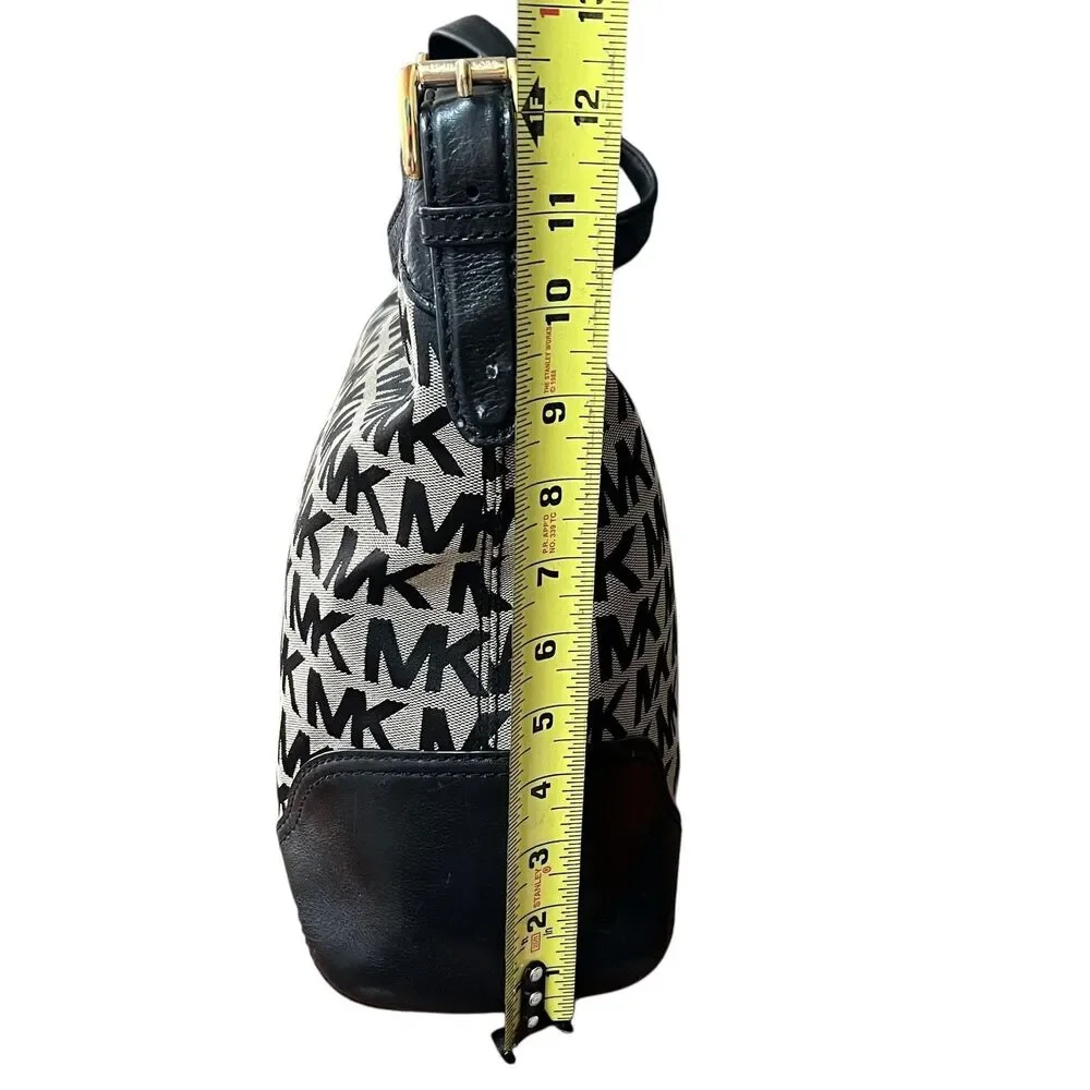 Michael Kors Hobo Bag Womens Large Black Logo Canvas Leather Shoulder Junie - Picture 11 of 13